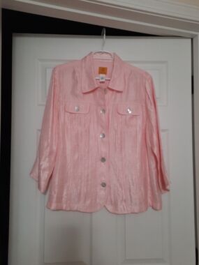 Ruby Rd. Shimmery Light Pink Button-Front Shirt  Size 16